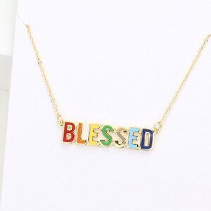 BLESSED Metal Enamel Message Pendant Necklace